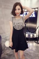 连衣裙2015夏潮 韩国代购时尚字母吊带修身套裙两件套短袖女士T恤
