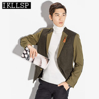 高端定制IKLLSP 新款款拼接休闲西服韩版修身撞色小西装