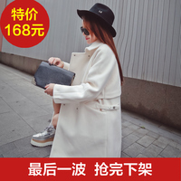 韩国代购2015冬装中长款白色羊绒呢子大衣女加厚毛呢外套女大码潮