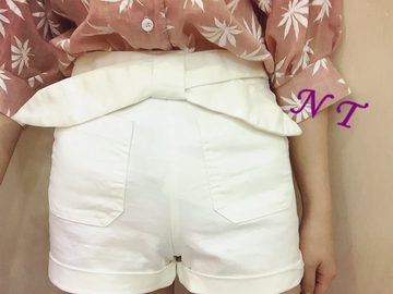【NT】店主自留款潮超级嗲货蝴蝶结拉链短裤舒适柔软布裤粉蓝白色