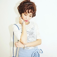 韩国代购夏季女装韩版镂空蕾丝圆领修身短袖套头性感女T恤半袖新