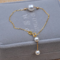 天然珍珠手链 正圆形无瑕强光可比akoya 18K黄金链正品特价包邮