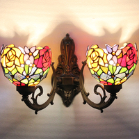 欧式灯具蒂凡尼玫瑰花双头壁灯镜前灯阳台过道酒吧灯玄关卧室床头