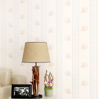 温馨浪漫田园墙纸 卧室客厅立体竖条纹碎花无纺布满铺壁纸
