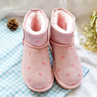 软妹手绘雪地靴女粉色小草莓森女鞋可爱校园韩版森系加厚保暖包邮