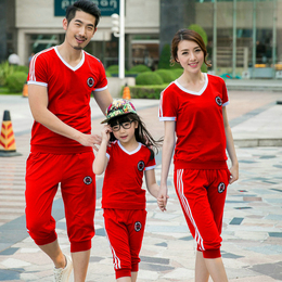亲子装夏装2015款夏季t恤家庭套装母女装母子一家三口韩版运动装
