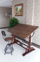 美式复古长方形实木画桌绘图桌设计素描油画架北欧风情工作台书桌