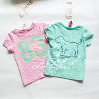 PINK 2015夏 女童 小童中童大童 纯棉圆点字母83短袖T恤