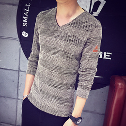 男士长袖T恤2016秋季V领青少年体恤男潮韩版修身套头针织打底衫男