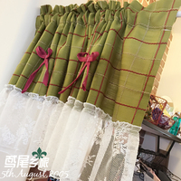 韩式 美式 绿色立体线格 蕾丝下摆半帘 柜门帘 防尘帘 小幔头