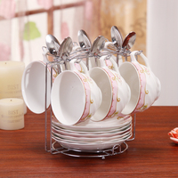 欧式骨瓷咖啡杯具 简约下午茶花茶杯碟 创意情侣咖啡杯套装配架子
