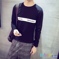 男士长袖T恤 秋季新款潮牌修身韩版文艺中性字母印花圆领上衣潮