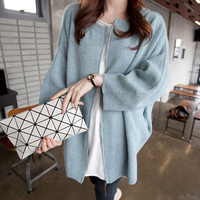 2015冬秋季新款韩版纯色小清新毛衣女蝙蝠袖外套中长款毛线衣开衫