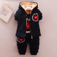2015冬装新款加厚加绒卫衣3件套1-4岁男宝宝运动套装