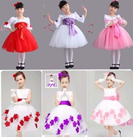 新款元旦儿童小学生合唱服装公主裙演出服幼儿舞蹈纱裙表演服长袖