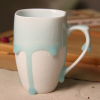 方形流釉陶瓷杯带把手/个性创意优雅独特马克杯定制生日礼物特价