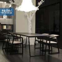 纳威黑色胡桃木餐桌椅组合4人6人 现代简约餐厅实木吃饭桌子家具