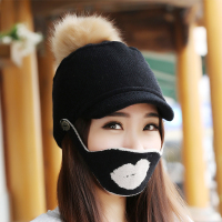 帽子 女 秋冬天韩版潮手工针织帽 冬季保暖口罩两用女士毛线帽