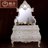 赫莎宫廷法式家具欧式梳妆台妆镜公主实木组合Y6白色新古典化妆桌