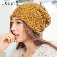 秋季帽子女格子套头帽女士堆堆帽韩版时尚针织帽纯色包头帽护耳帽