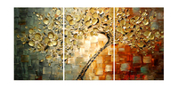 发财树手绘画沙发背景三联画客厅欧式法式挂画现代金色装饰品包邮