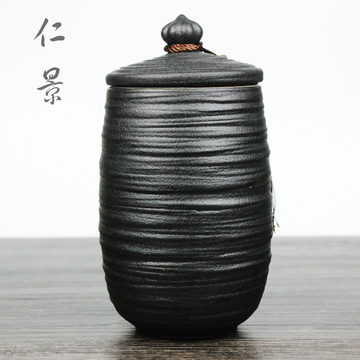 陶言 台湾粗陶便捷式创意复古茶叶罐 陶瓷密封茶罐 石头釉醒茶罐
