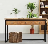 简约新款金属书架现代铁艺书桌带抽屉  复古做旧实木办公桌工作桌