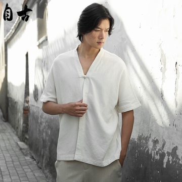 自古2015夏季新款中国风亚麻混纺休闲薄款短袖衬衫男装SZ512033炩