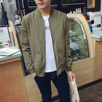 秋季男士新款纯色夹克衫青少年休闲外套青年韩版修身立领棒球服潮