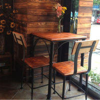 美式乡村铁艺做旧原木木咖啡厅复古餐桌椅家具仿古实酒吧桌椅组合