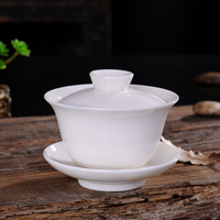 德化白瓷盖碗茶杯功夫茶具大号小号三才杯陶瓷纯白玉瓷泡茶碗