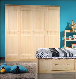 高品质松木家具 现代简约大实木衣柜 二三四五门组装儿童整体衣柜