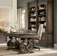 欧式美式全实木雕花书桌办公桌复古做旧方桌写字桌法式仿古家具