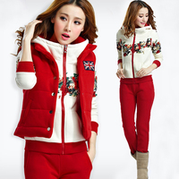 2014秋冬新款韩版加厚加绒外套卫衣三件套女装修身时尚休闲套装潮
