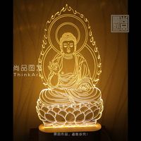 创意佛教用品 供奉佛像 佛龛佛光 实木LED小夜灯