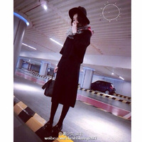 韩国代购2015秋冬新款女装中长款纯黑色打底两件套针织毛衣连衣裙