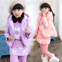 2015新款童装女童秋冬装中大童儿童套装女孩棉衣运动梅花三件套