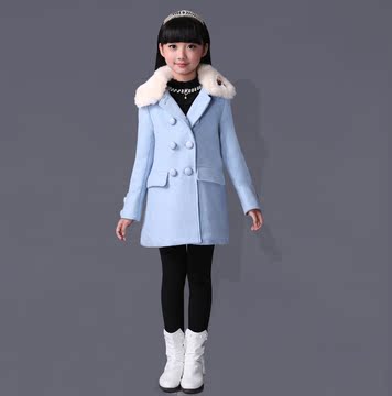女童呢子风衣韩版2015秋冬季新款童装中大童大衣儿童毛呢加厚外套