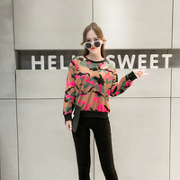 厂家直销2016秋季新款韩版时尚迷彩宽松女装套头圆领长袖卫衣