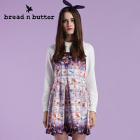 bread n butter长袖连衣裙娃娃领接拼撞色修身裙装