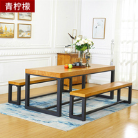实木铁艺餐桌椅组合 简约现代饭桌 简易餐厅餐桌椅 家用客厅茶几