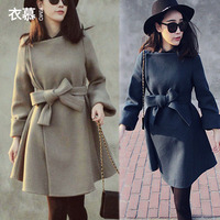 韩国代购2015冬装韩版修身气质呢子大衣潮纯色中长款加厚毛呢外套