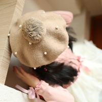 冬季新品儿童贝雷帽小孩羊毛呢钉珠画家帽韩版潮女童公主帽子