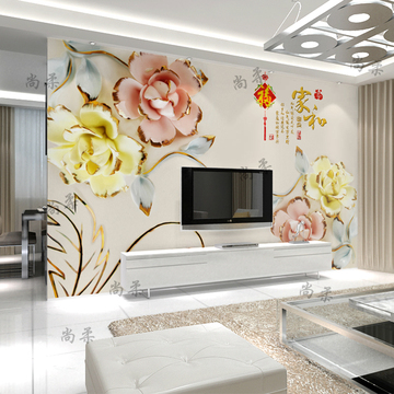中式花朵3d立体电视背景墙壁画客厅卧室影视墙壁纸大型无纺布墙纸