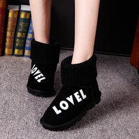 2015冬季新款字母平底毛线口雪地靴加厚保暖防滑短筒靴学生鞋女靴