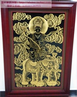 文殊菩萨普贤菩萨金雕画像佛教用品铜板工艺现代装饰有框壁饰佛堂