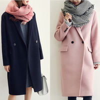 韩国2016冬装新款韩版羊毛呢外套长款加厚茧型羊绒呢子大衣
