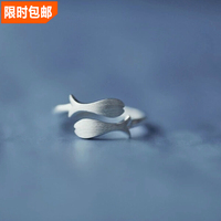 2015年3月新品925纯银清新手工拉丝可爱小鱼开口戒指尾戒指环礼物