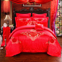 蒙娜丽莎婚庆套件四件套床上用品大红新婚床单被套件床品六十件套