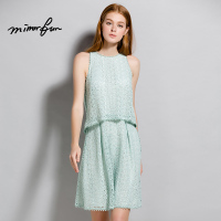 MIRRORFUN  2016夏装新款   高雅浪漫镂空蕾丝两件套撞色连衣裙